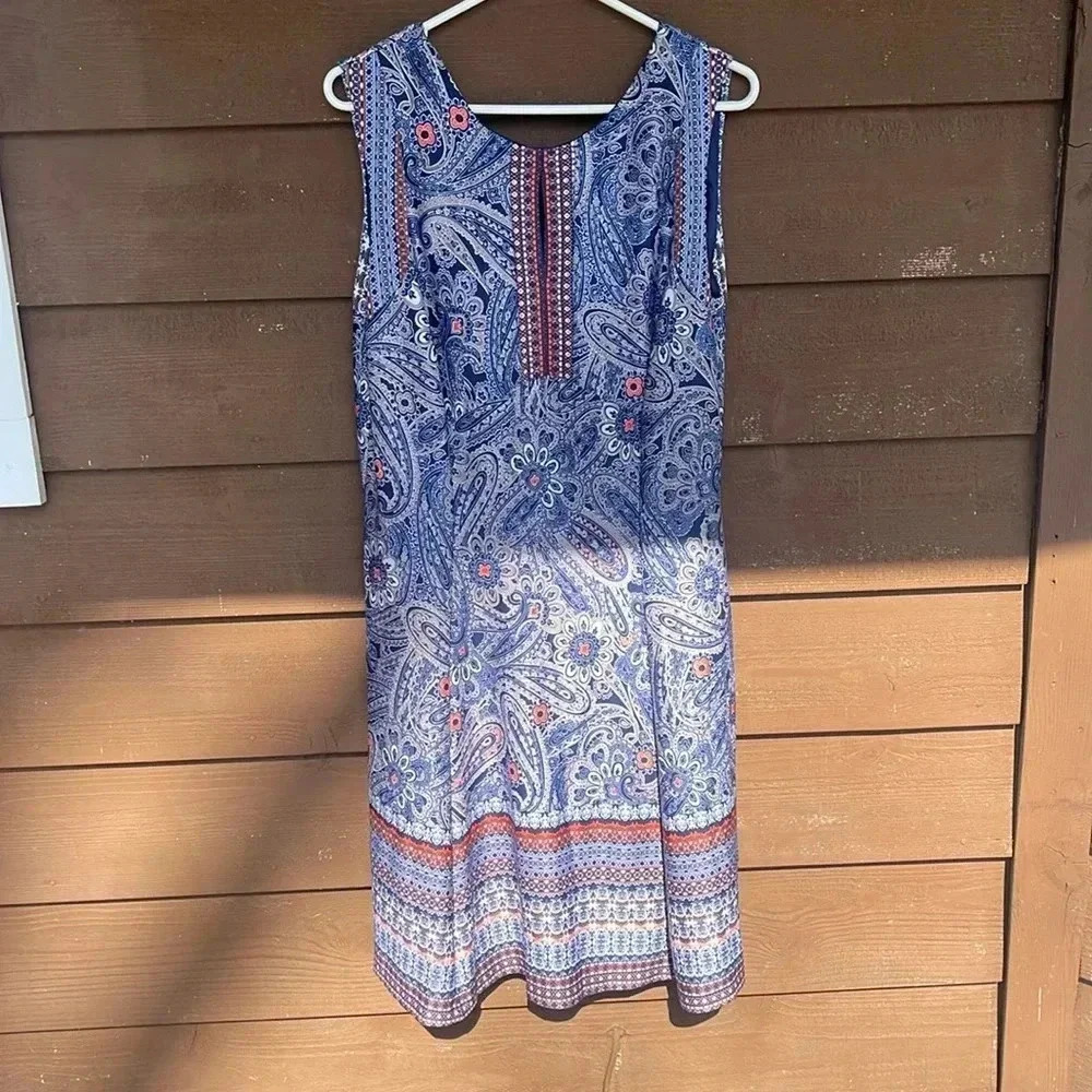 Tiana B paisley design dress blue and coral size 14